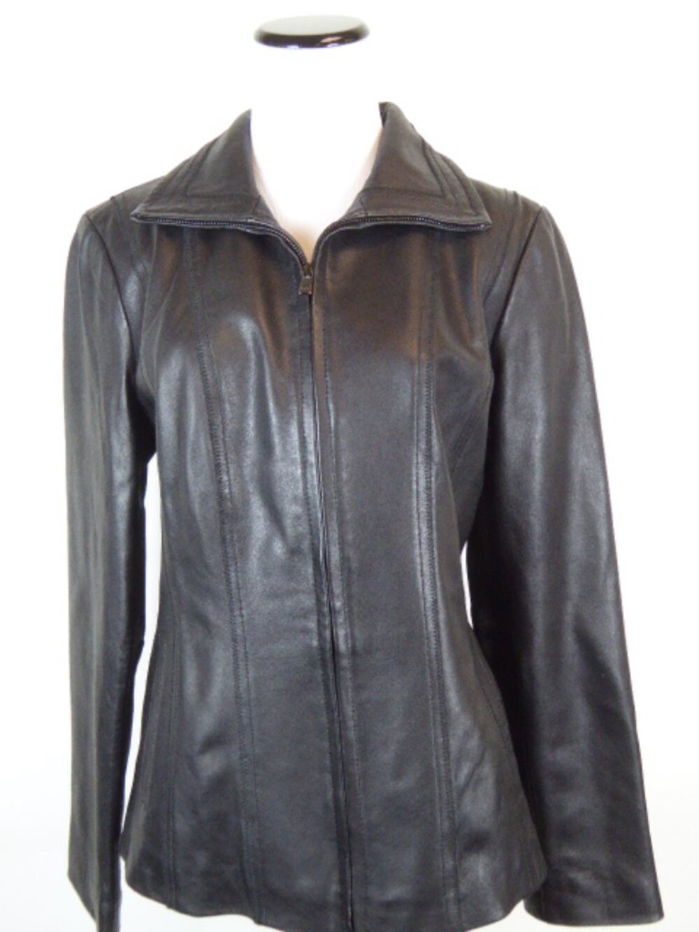 JONES NEW YORK BLACK LEATHER zip moto JACKET S